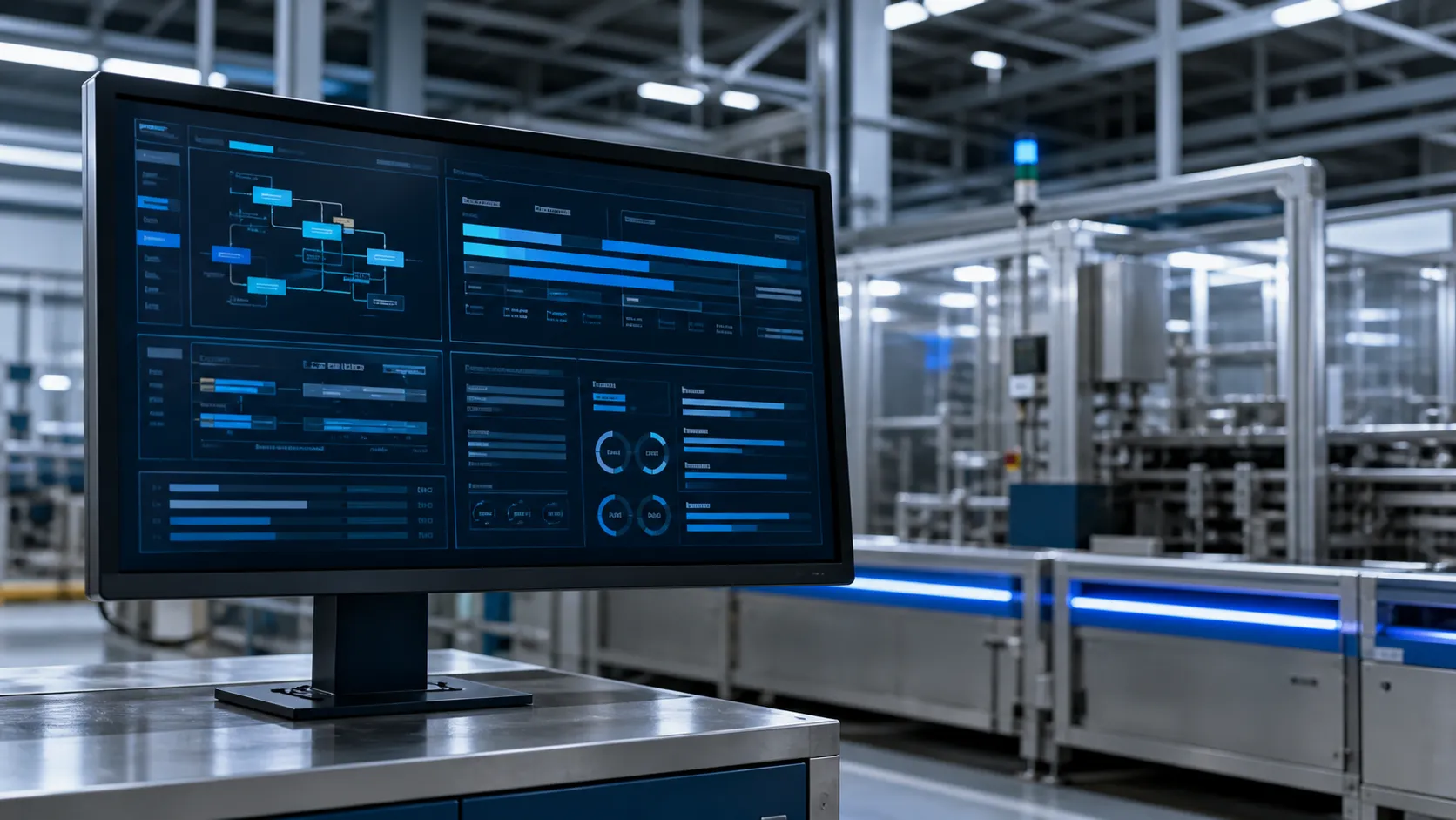 Imagen conceptual de un sistema de control operativo en una planta industrial